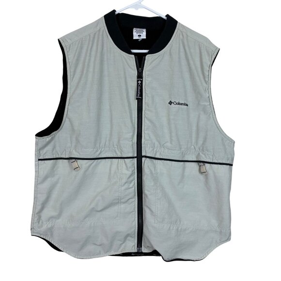 Y2K Columbia Mens Light Gray Zip-Up Vest With Pockets & Black Trim - Size L - Picture 1 of 7